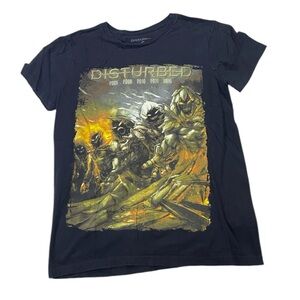 2015 Disturbed Band Graphic T-Shirt - Black and Yellow Rock Concert Tour XS